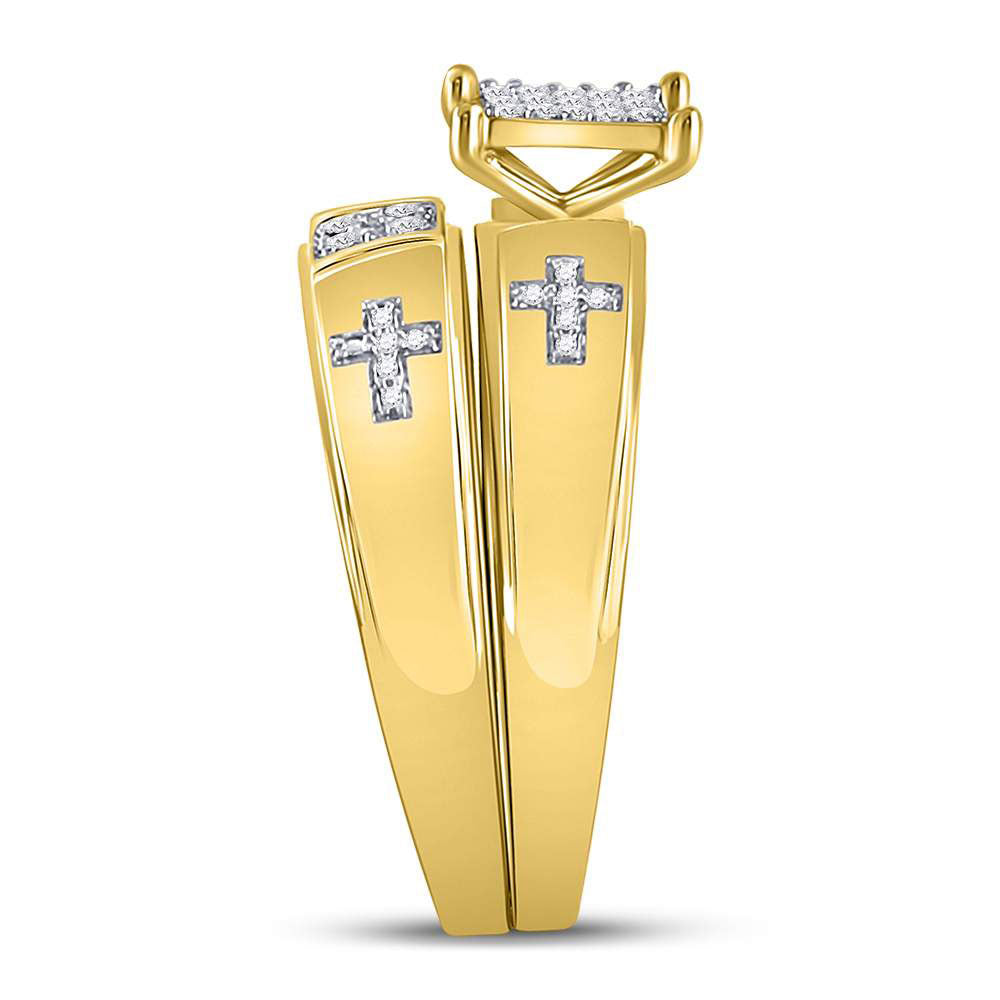 10K Yellow Gold His Hers Diamond Cross Matching Wedding Set 1/12 Cttw, Womens Size: 5-10, Mens Size: 7-13