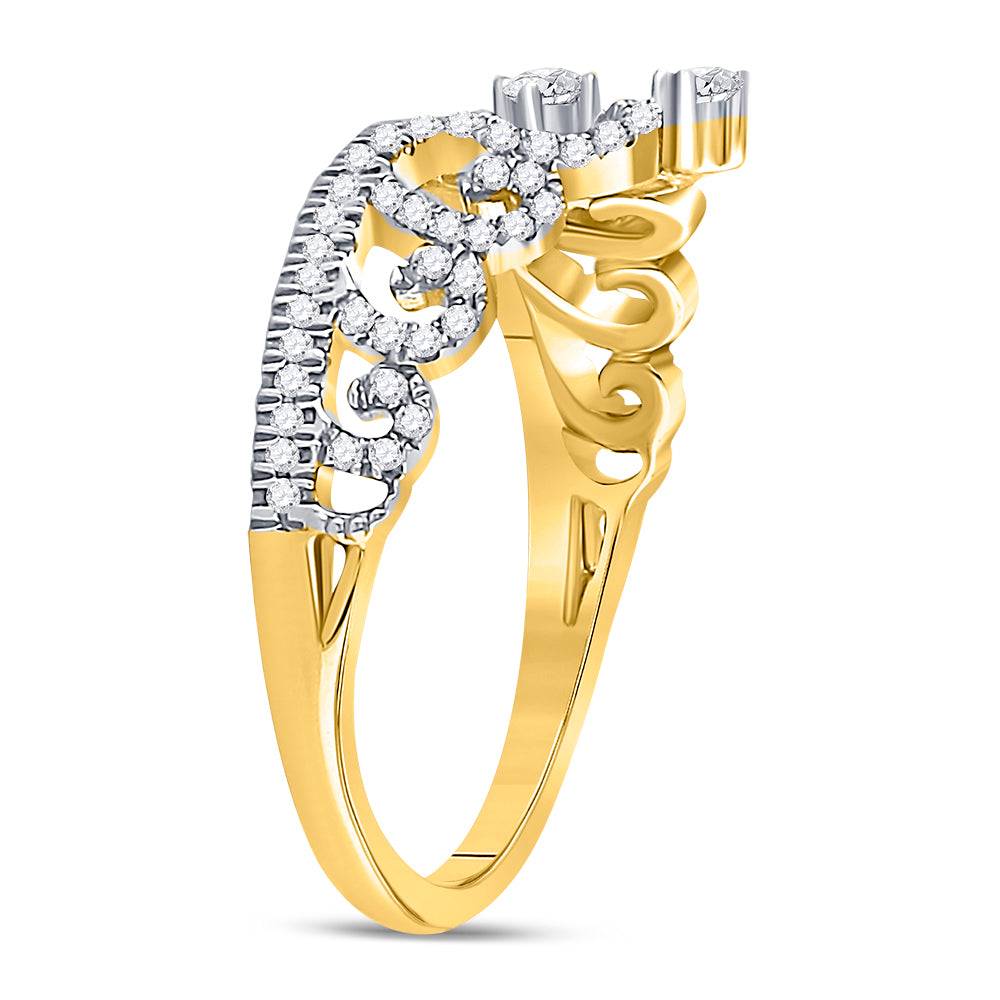 10K Yellow Gold Womens Round Diamond Heart Crown Fashion Ring 1/4 Cttw, Womens Size: 5-10