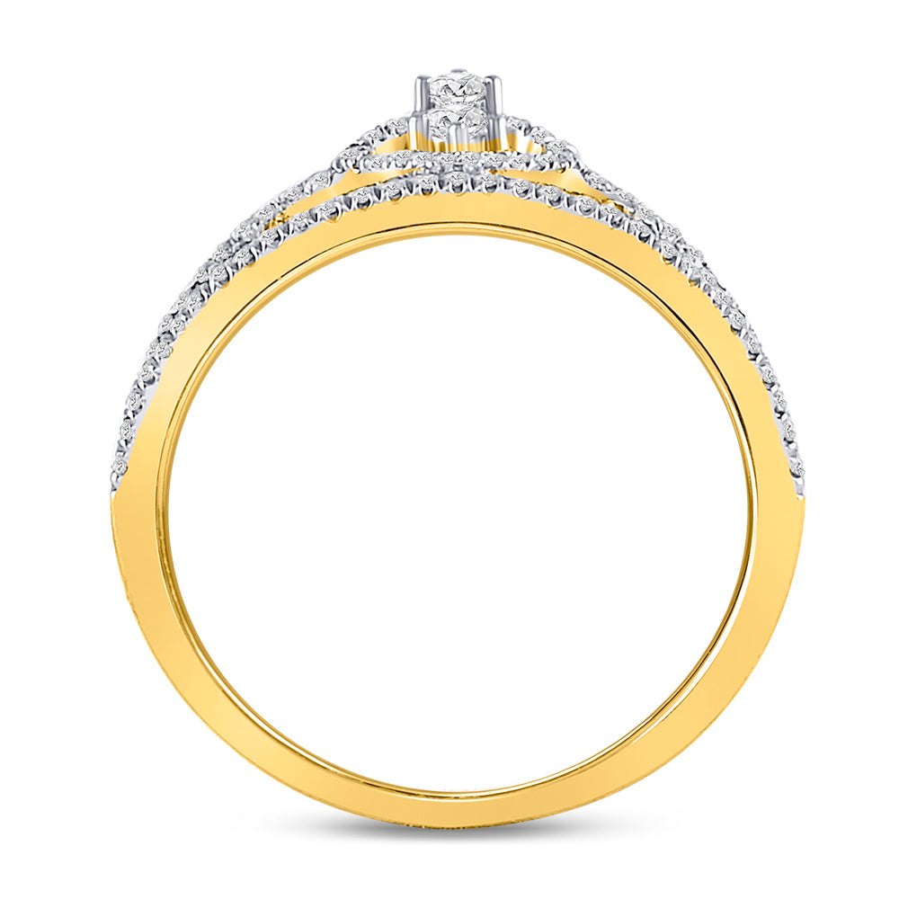 10K Yellow Gold Womens Round Diamond Heart Crown Fashion Ring 1/4 Cttw, Womens Size: 5-10