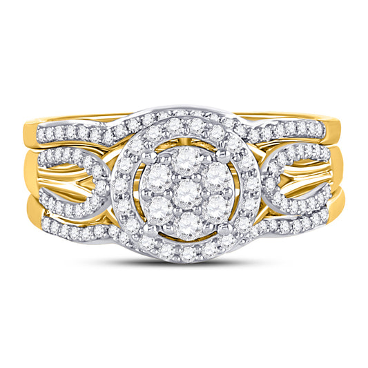 10K Yellow Gold Womens Round Diamond Bridal Wedding Engagement Ring Band Set 1/2 Cttw, Womens Size: 5-9