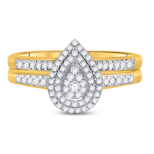 10kt Yellow Gold Womens Round Diamond Bridal Wedding Engagement Anniversary Ring Band Set 1/3 Cttw, Women Size: 5-9
