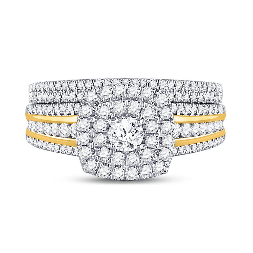 14K Yellow Gold Womens Round Diamond Bridal Wedding Engagement Ring Band Set 1.00 Cttw