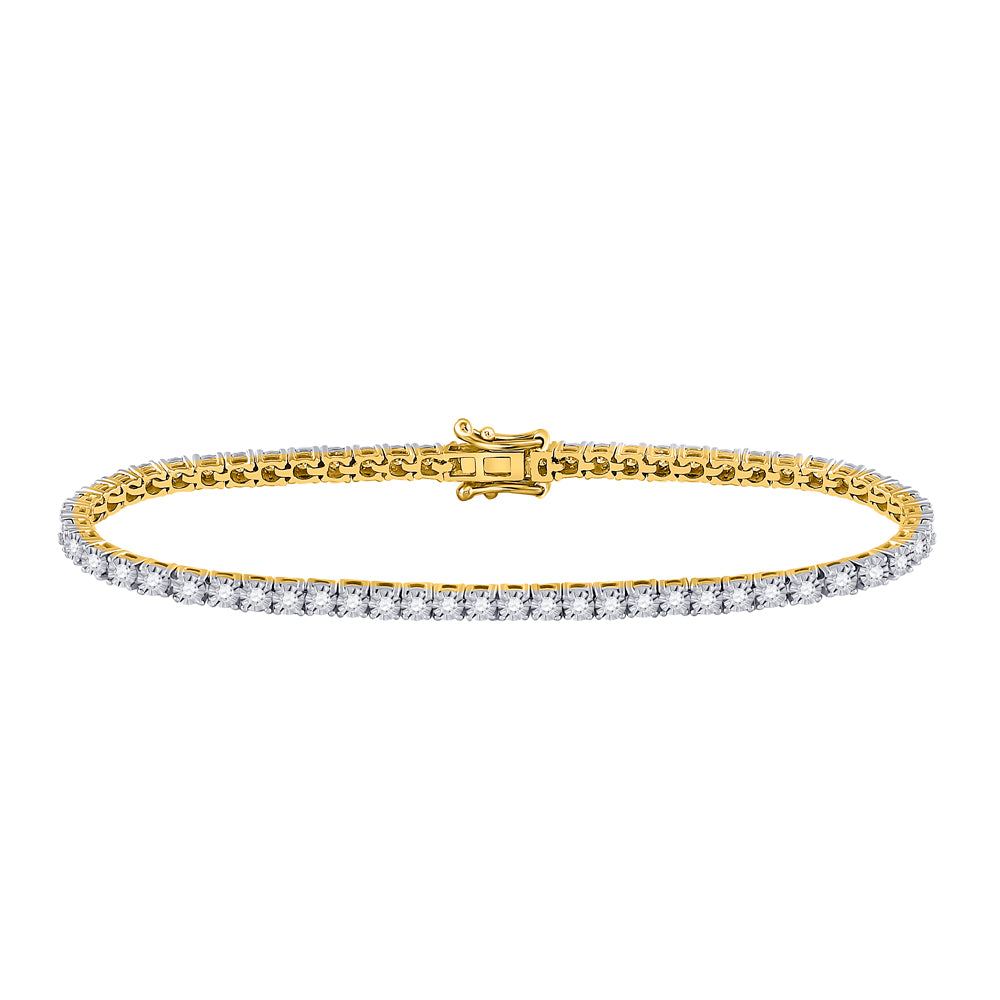 10K Yellow Gold Womens Round Diamond Classic Tennis Bracelet 1 Cttw