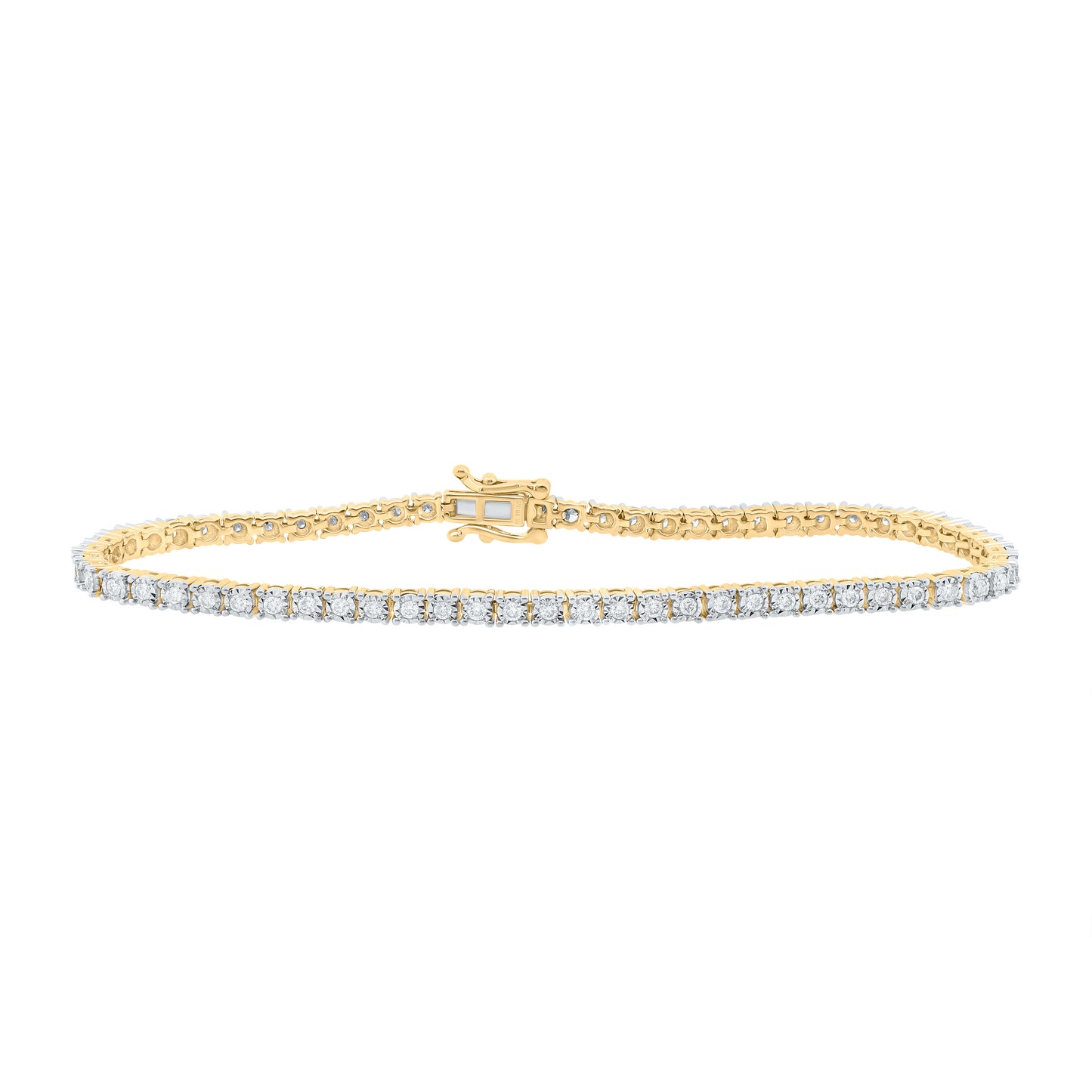 10K Yellow Gold Womens Round Diamond Classic Tennis Bracelet 1 Cttw