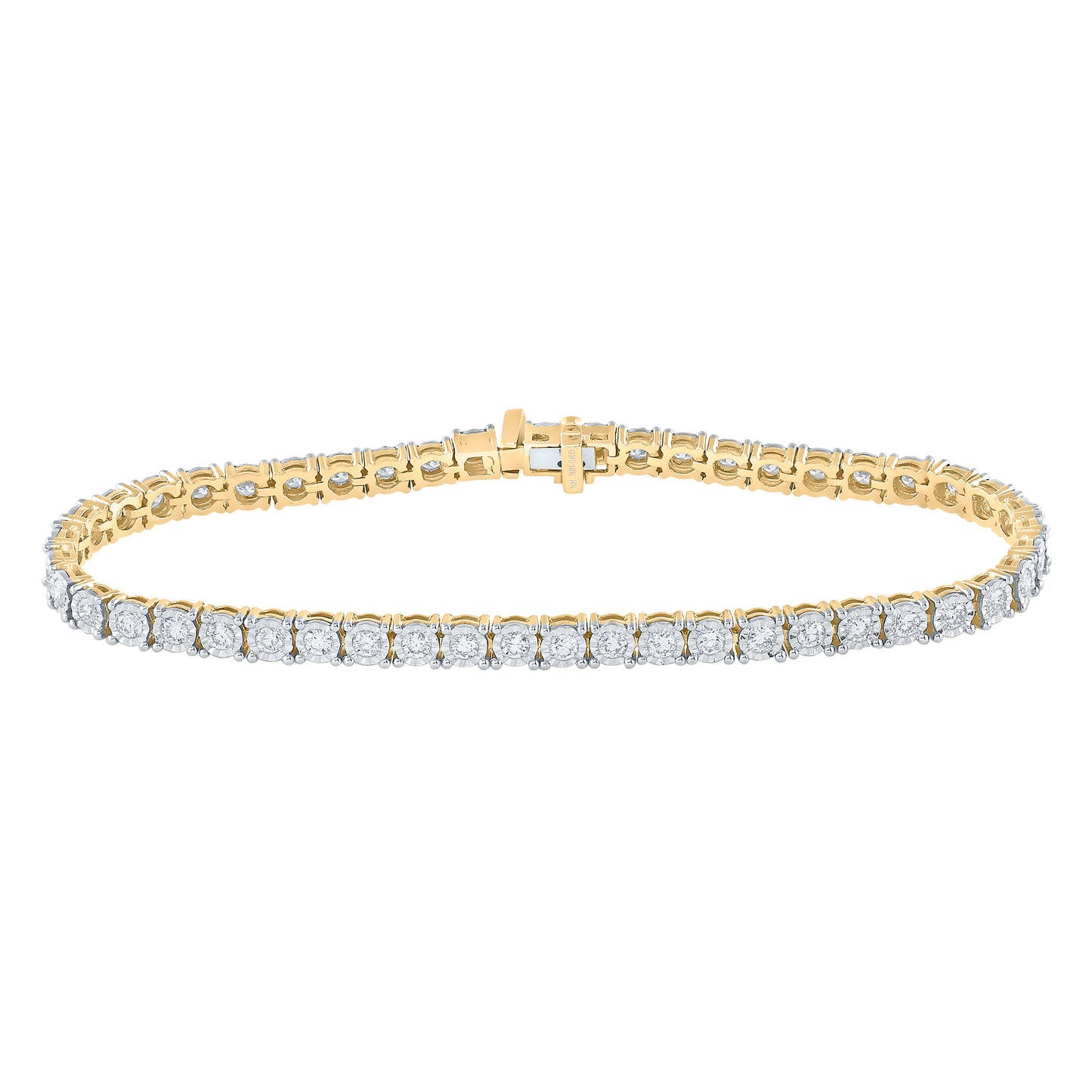 10K Yellow Gold Womens Round Diamond Classic Tennis Bracelet 2 Cttw