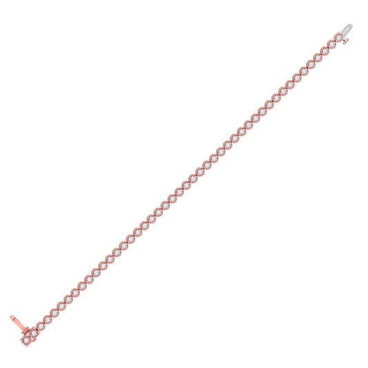 14kt Rose Gold Womens Round Diamond Milgrain Tennis Bracelet 2.00 Cttw