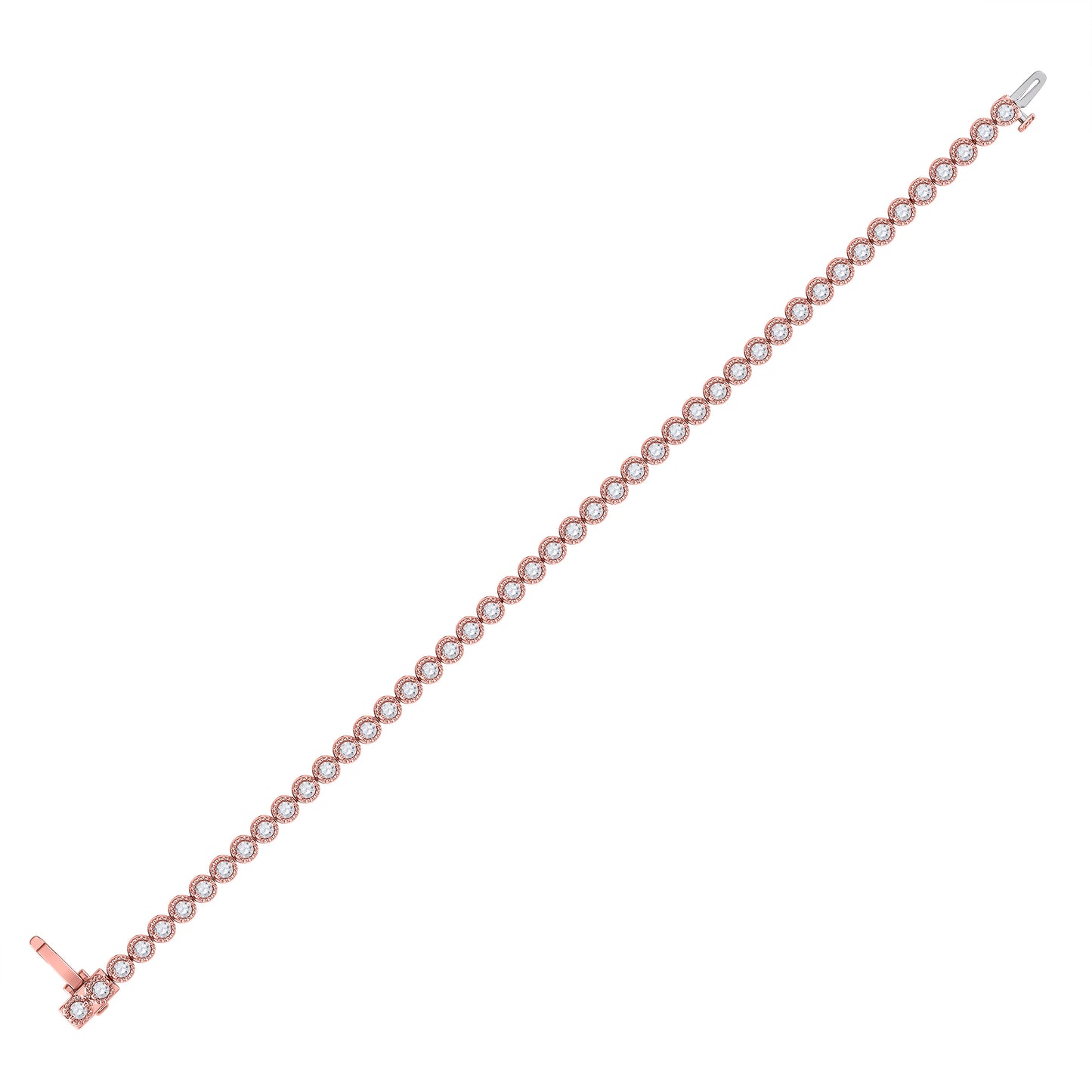 14kt Rose Gold Womens Round Diamond Milgrain Tennis Bracelet 2.00 Cttw