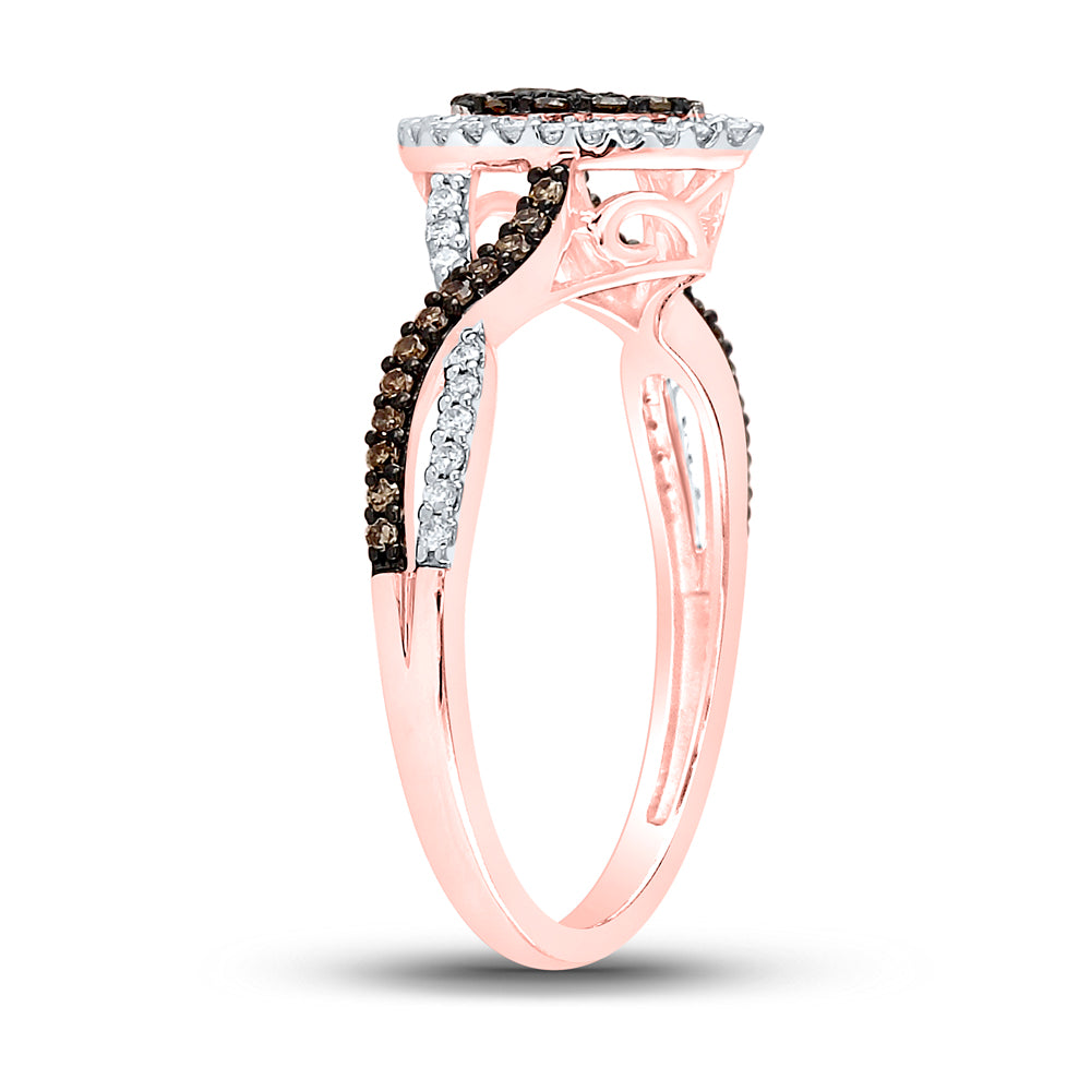 10K Rose Gold Womens Round Brown Diamond Fashion Pear Cluster Ring 1/3 Cttw, Womens Size: 5-10