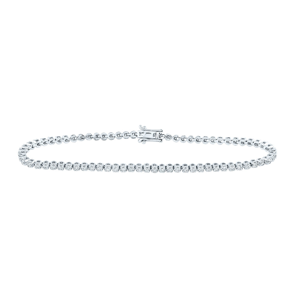 10K White Gold Womens Round Diamond Studded Tennis Bracelet 1-1/5 Cttw
