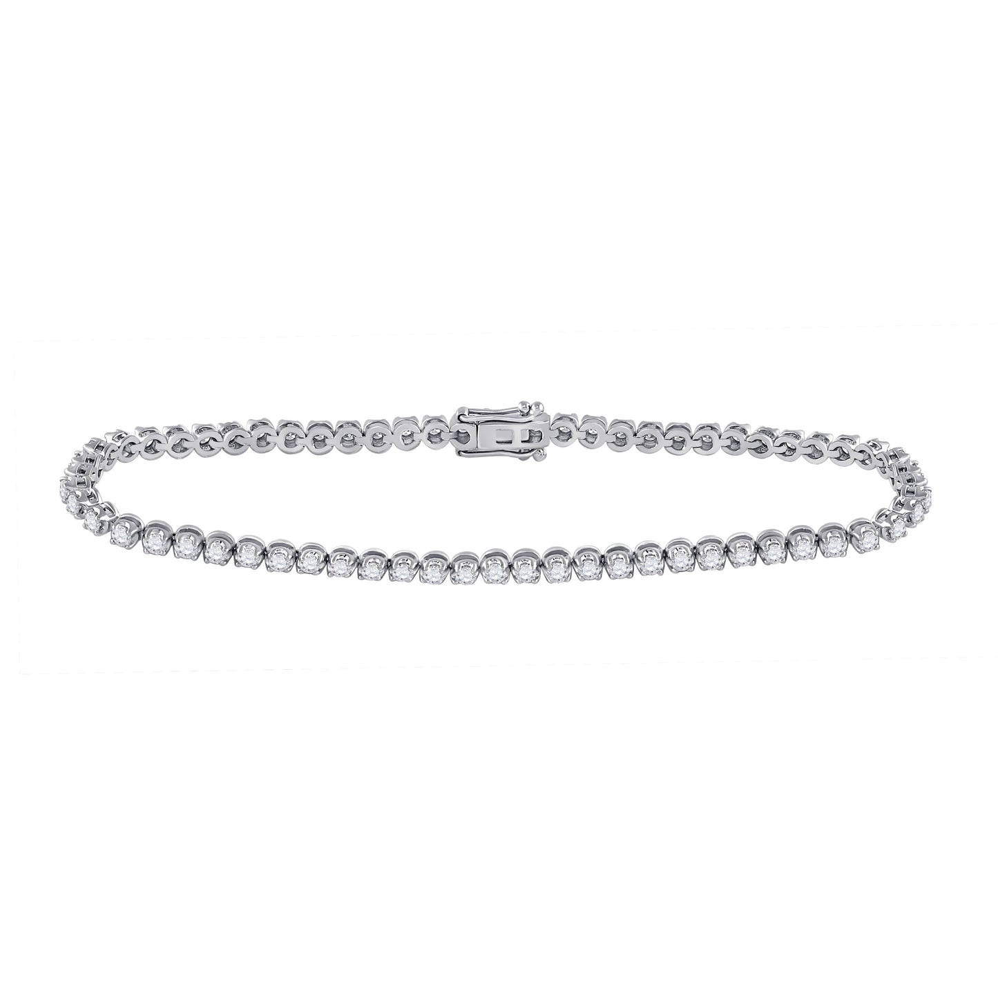 10K White Gold Womens Round Diamond Studded Tennis Bracelet 2ctw