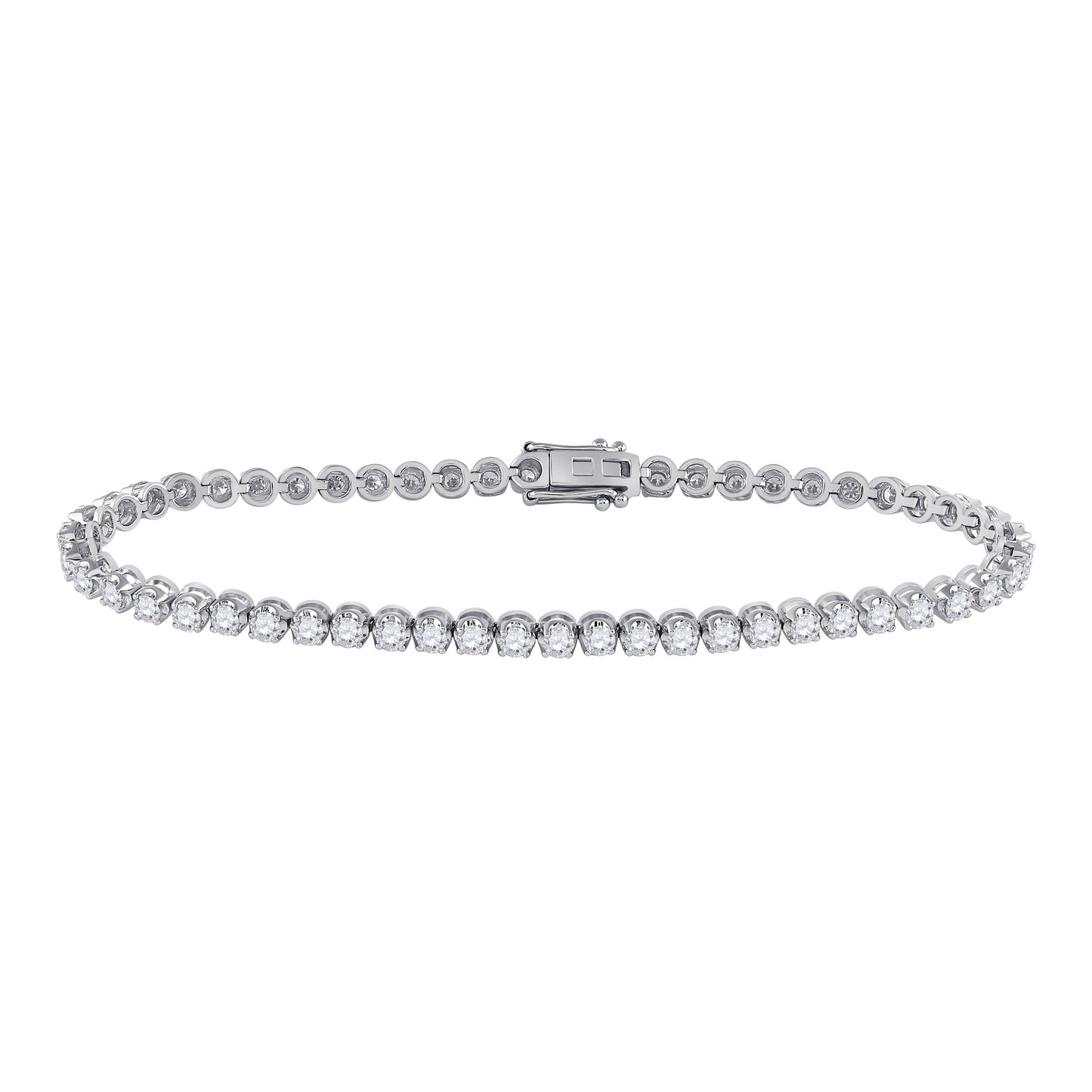 14K White Gold Womens Round Diamond Studded Tennis Bracelet 3 Cttw