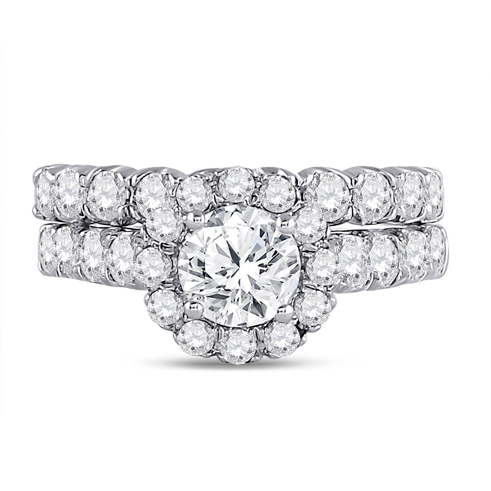 14K White Gold Round Diamond Bridal Wedding Ring Band Set 2ctw, Womens Size: 5-10