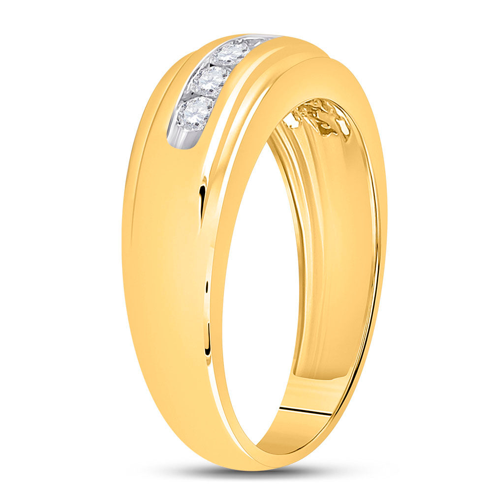 14K Yellow Gold Mens Round Diamond Wedding Single Row Band Ring 1/2 Cttw, Mens Size: 7-13