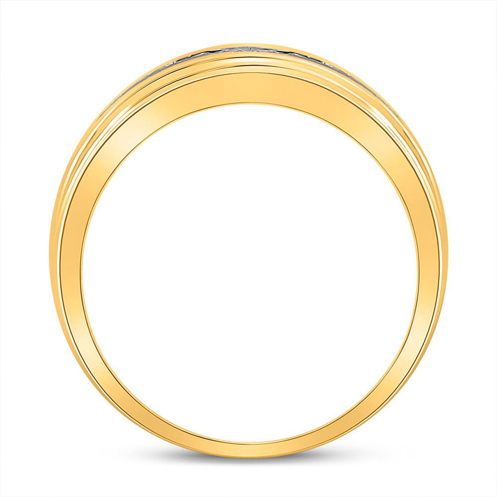 14K Yellow Gold Mens Round Diamond Wedding Single Row Band Ring 1/2 Cttw, Mens Size: 7-13