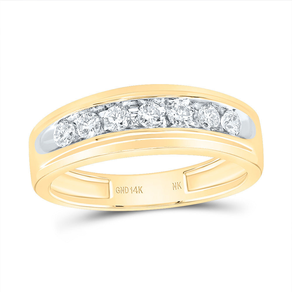 14K Yellow Gold Mens Round Diamond Wedding Single Row Band Ring 1/2 Cttw, Mens Size: 7-13