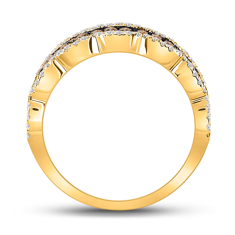 14K Yellow Gold Womens Round Brown Diamond Fashion Band Ring 1 Cttw, Womens Size: 5-10