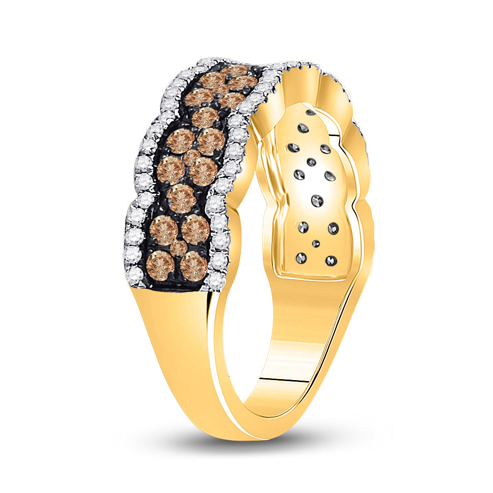 14K Yellow Gold Womens Round Brown Diamond Fashion Band Ring 1 Cttw, Womens Size: 5-10