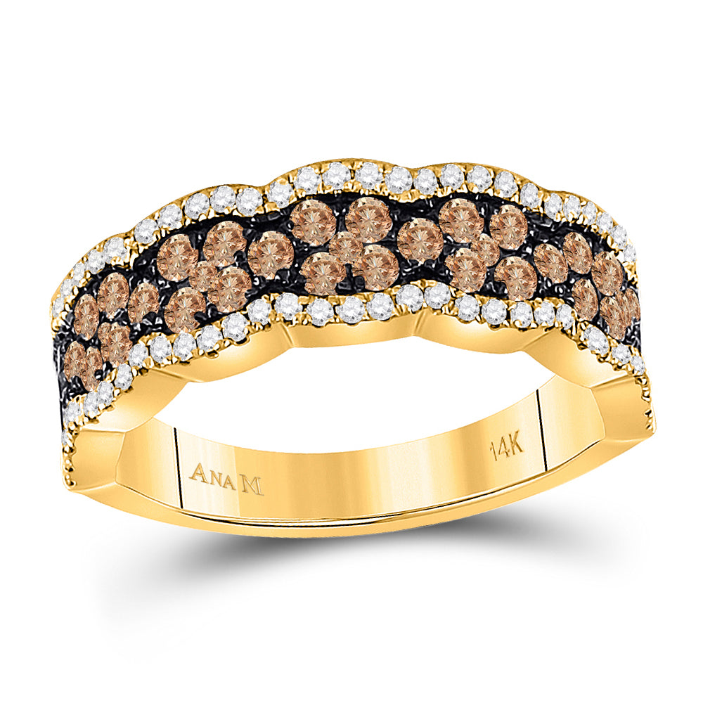 14K Yellow Gold Womens Round Brown Diamond Fashion Band Ring 1 Cttw, Womens Size: 5-10