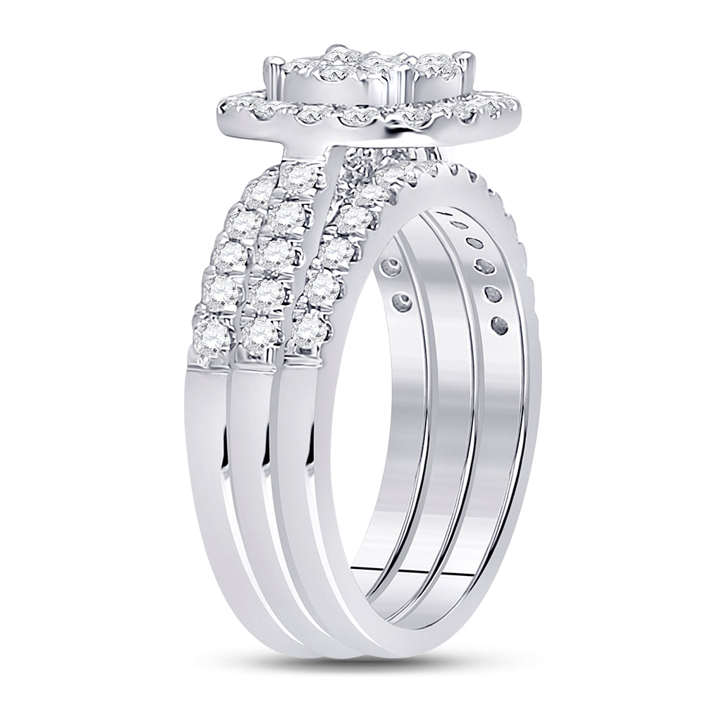 14K White Gold Round Diamond 3-Piece Bridal Wedding Ring Band Set 1-1/2 Cttw, Womens Size: 5-10