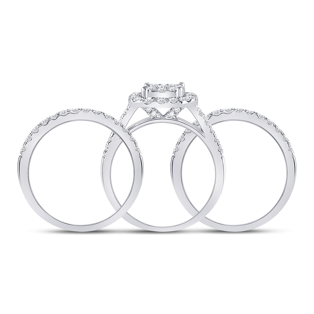 14K White Gold Round Diamond 3-Piece Bridal Wedding Ring Band Set 1-1/2 Cttw, Womens Size: 5-10