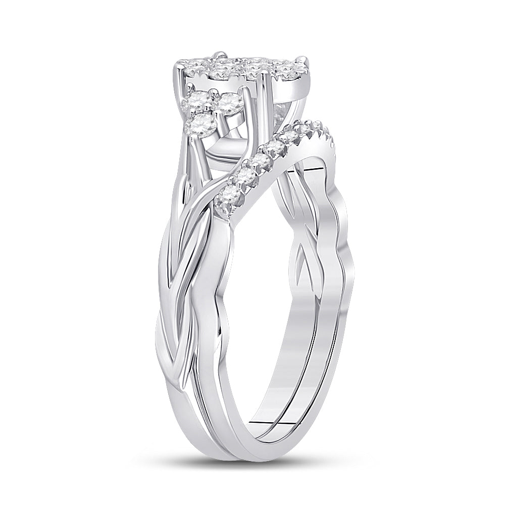 10K White Gold Round Diamond Bridal Wedding Ring Band Set 5/8 Cttw, Womens Size: 5-10