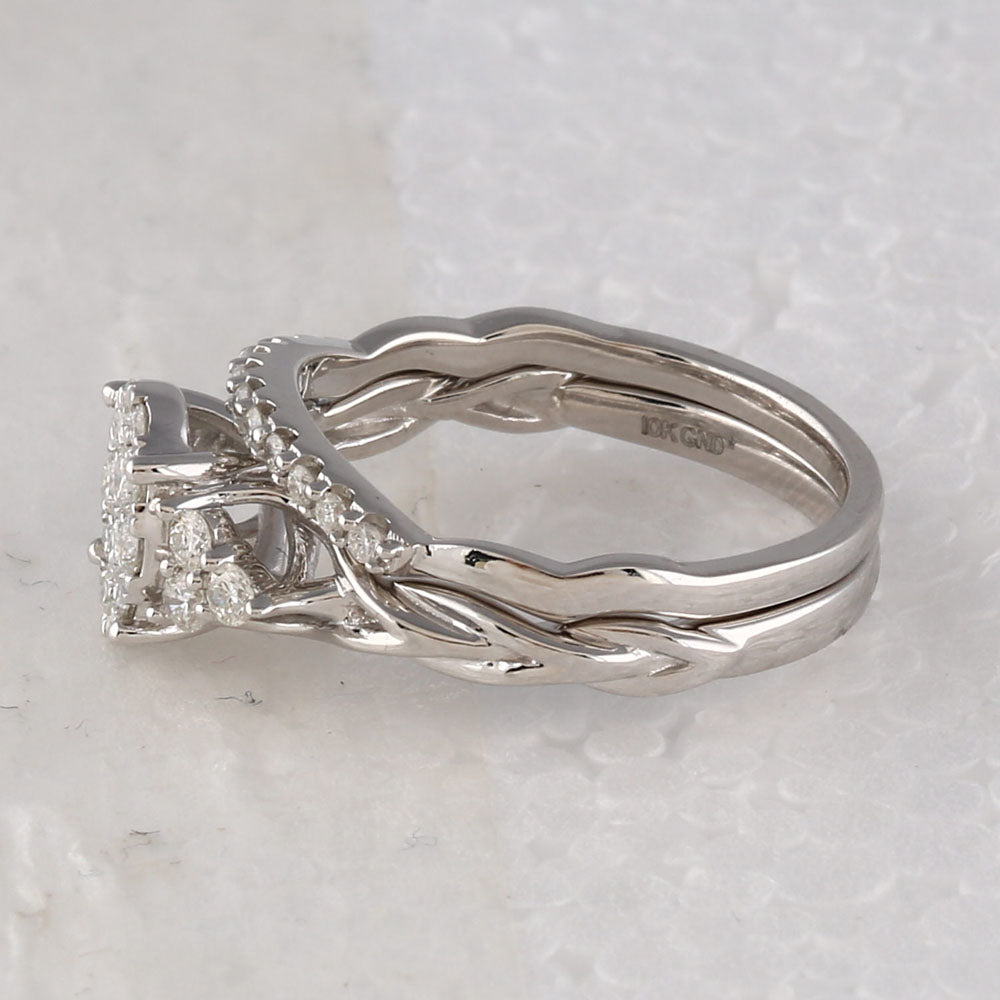 10K White Gold Round Diamond Bridal Wedding Ring Band Set 5/8 Cttw, Womens Size: 5-10