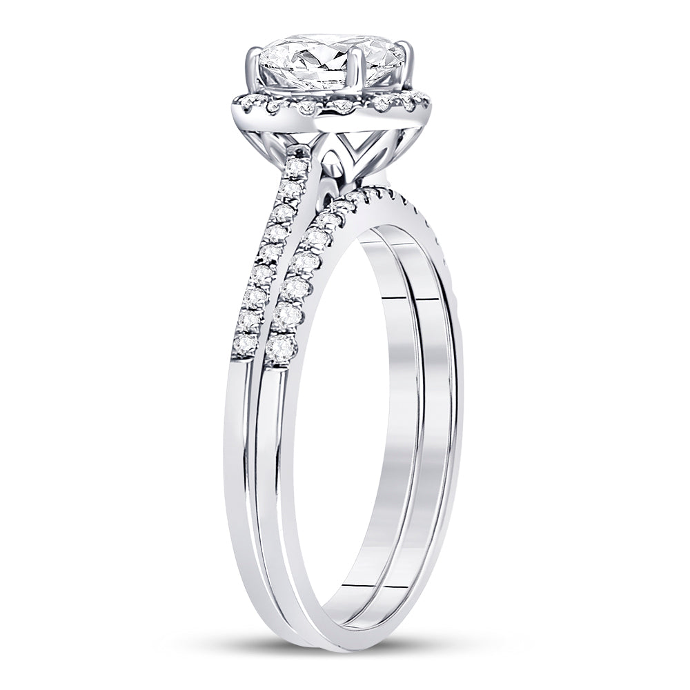 14K White Gold Round Diamond Bridal Wedding Ring Band Set 1-3/8 Cttw, Womens Size: 5-10