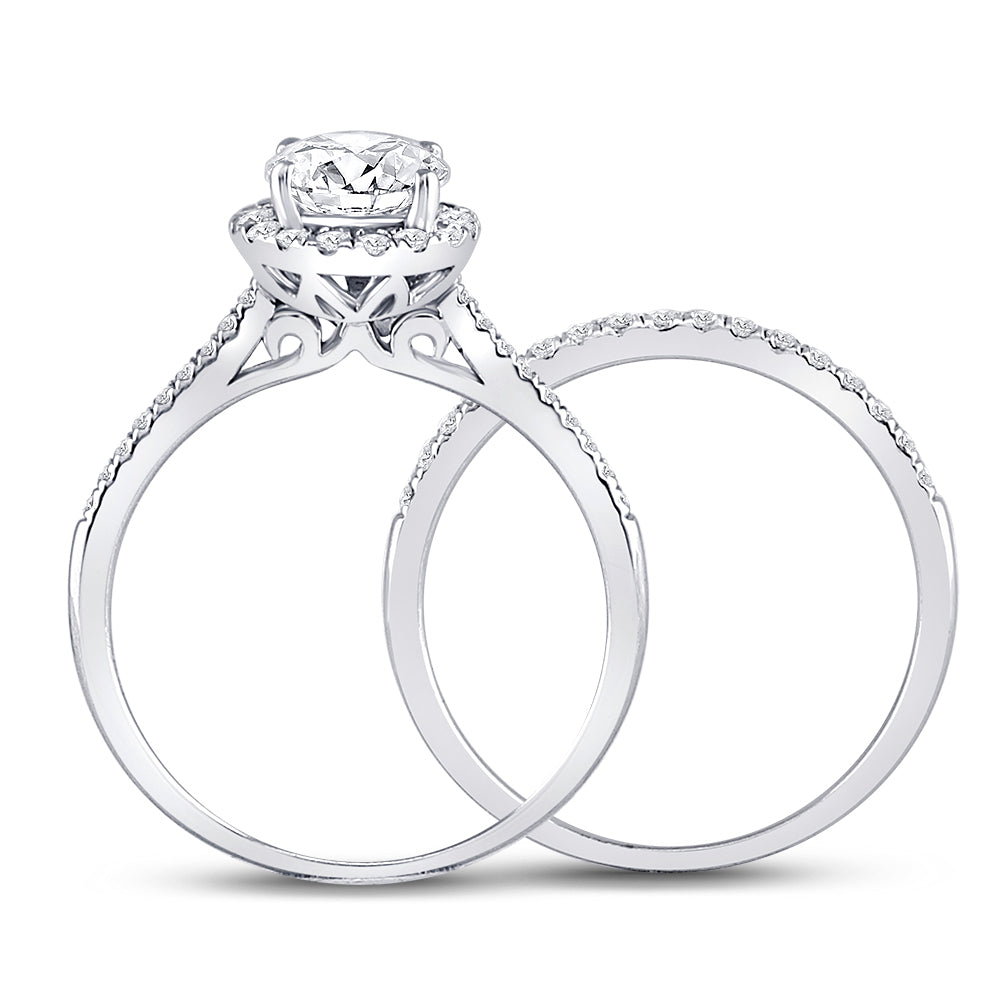 14K White Gold Round Diamond Bridal Wedding Ring Band Set 1-3/8 Cttw, Womens Size: 5-10