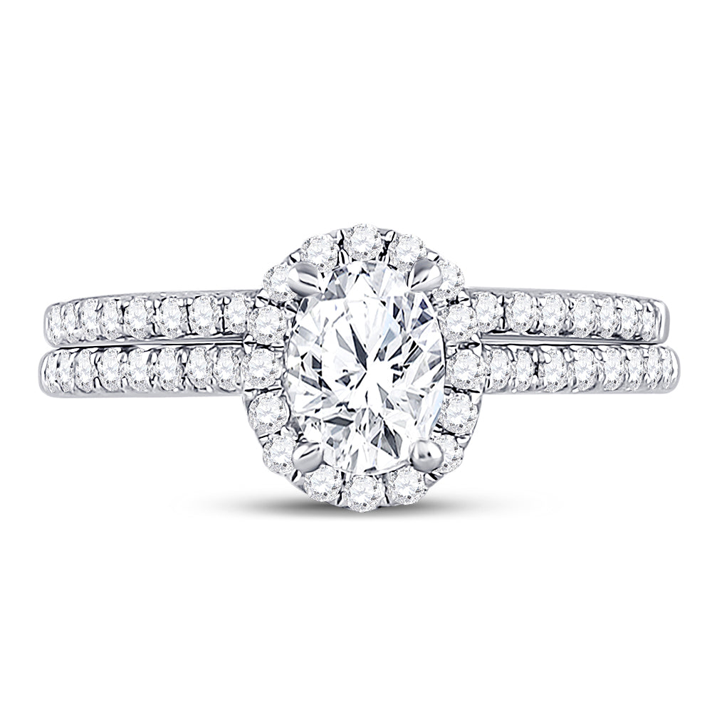 14K White Gold Oval Diamond Bridal Wedding Ring Band Set 1-1/3 Cttw, Womens Size: 5-10