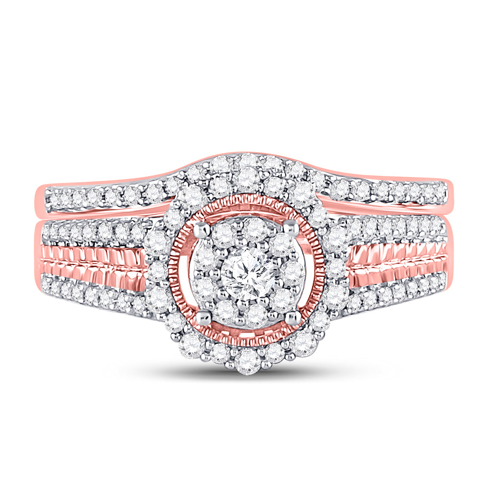 14K Rose Gold Womens Round Diamond Bridal Wedding Engagement Ring Band Set 1/2 Cttw