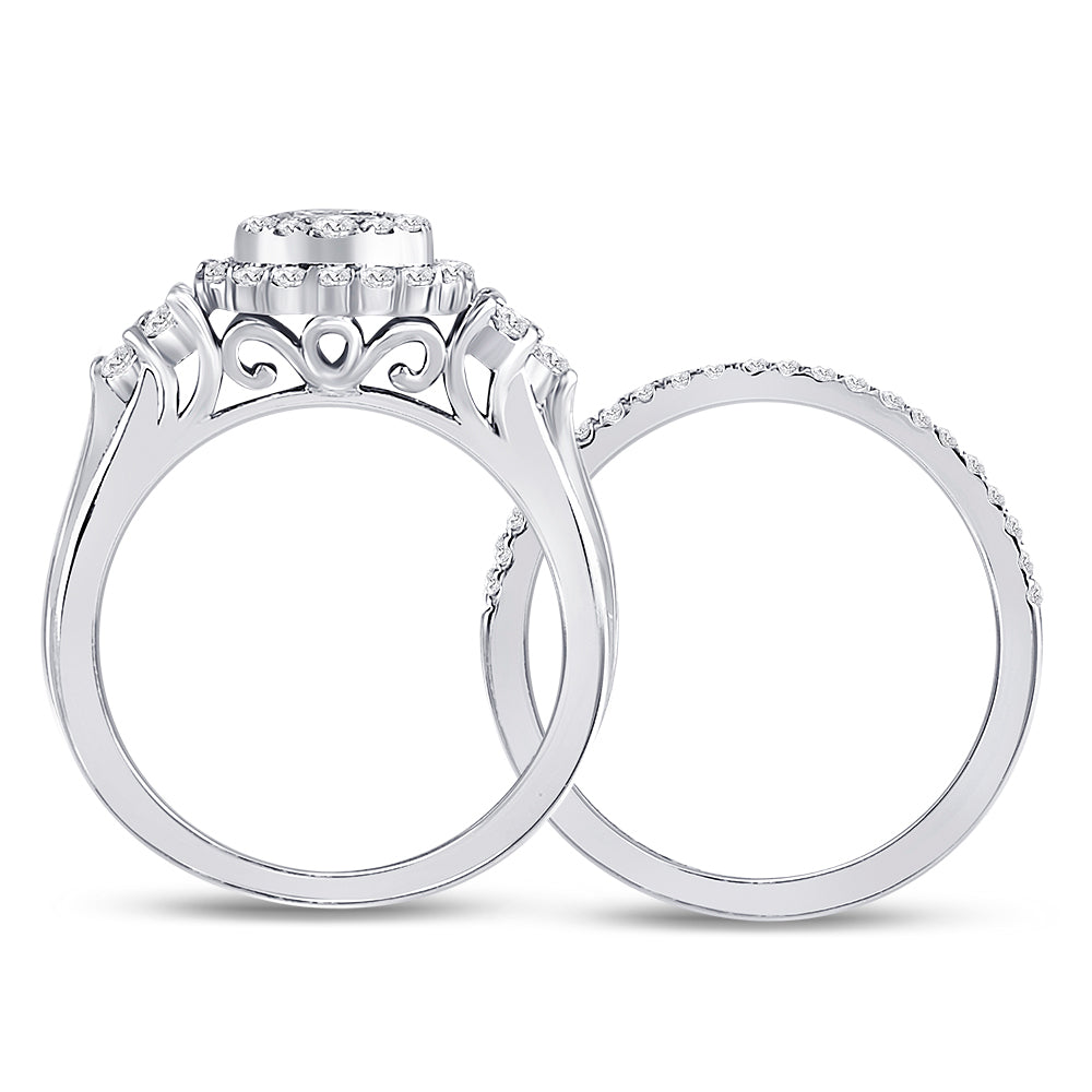 14K White Gold Princess Dia. Bridal Wedding Band Set 1ctw, Women's Sz: 5-10