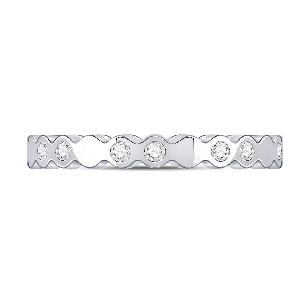 14K White Gold Womens Round Diamond Machine-Set Band Ring 1/8 Cttw, Womens Size: 5-10