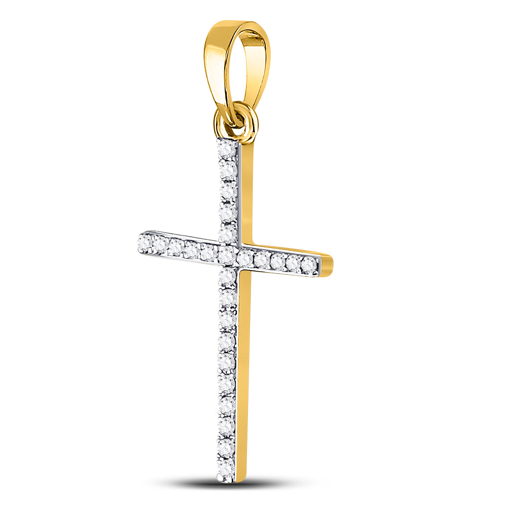 10K Yellow Gold Womens Round Diamond Cross Pendant 1/6 Cttw, Length: 1.06 In, Width: 0.55 In