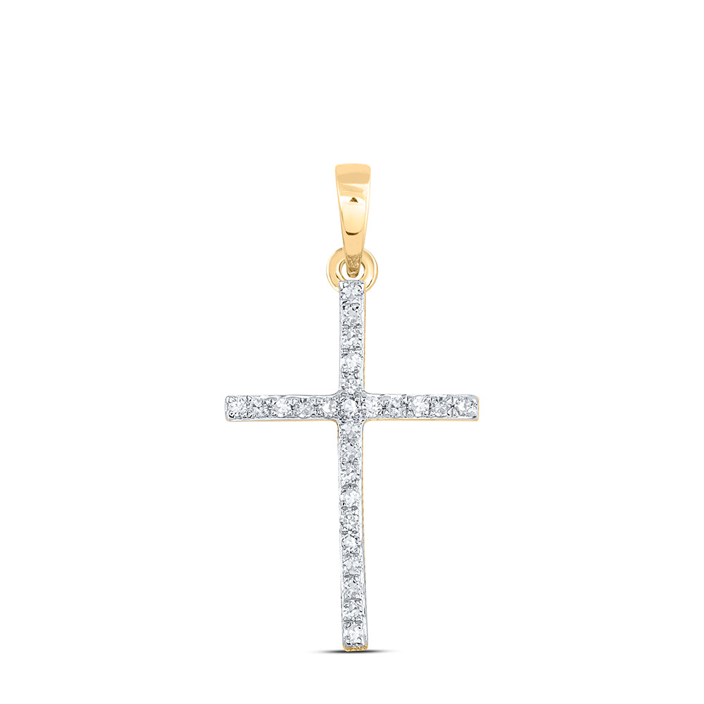 10K Yellow Gold Womens Round Diamond Cross Pendant 1/6 Cttw, Length: 1.06 In, Width: 0.55 In
