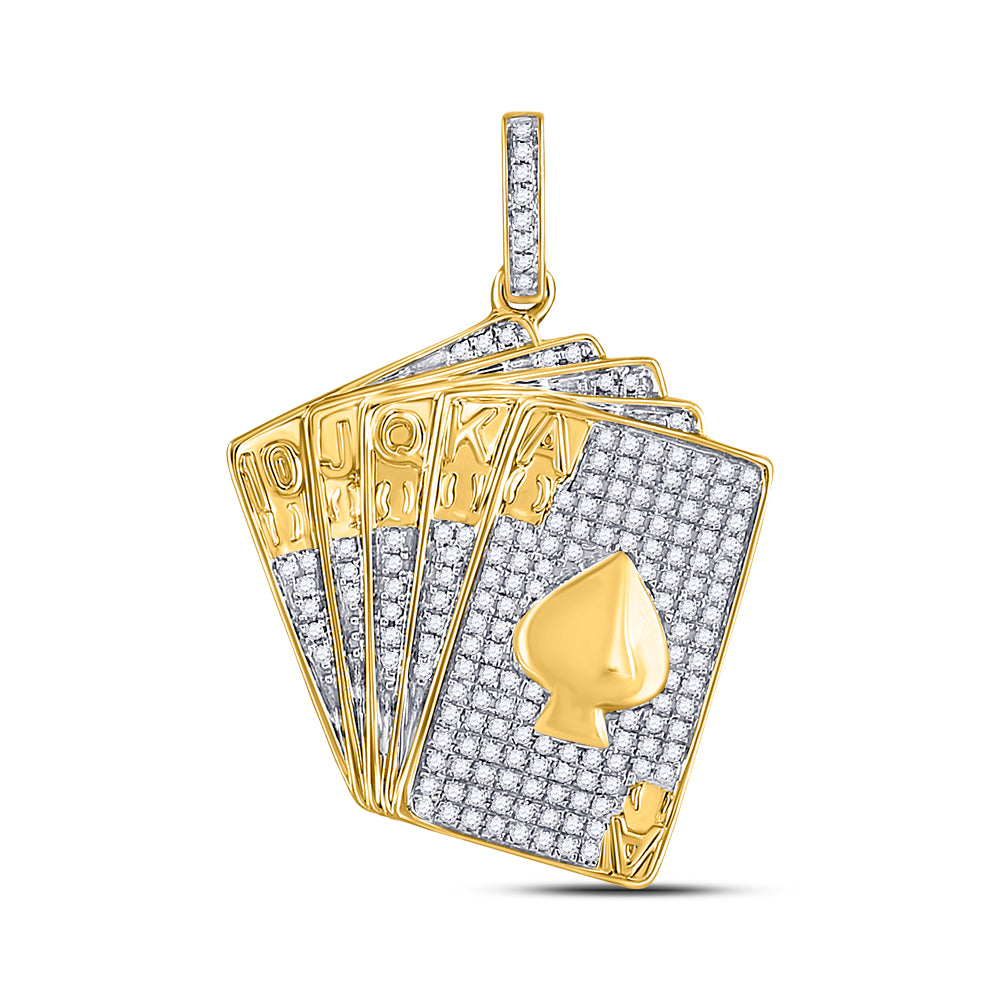 10K Yellow Gold Mens Round Diamond Royal Flush Charm Pendant 5/8 Cttw