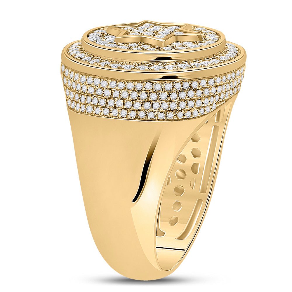 10K Yellow Gold Mens Round Diamond Magen David Star Circle Ring 2 Cttw, Mens Size: 7-13