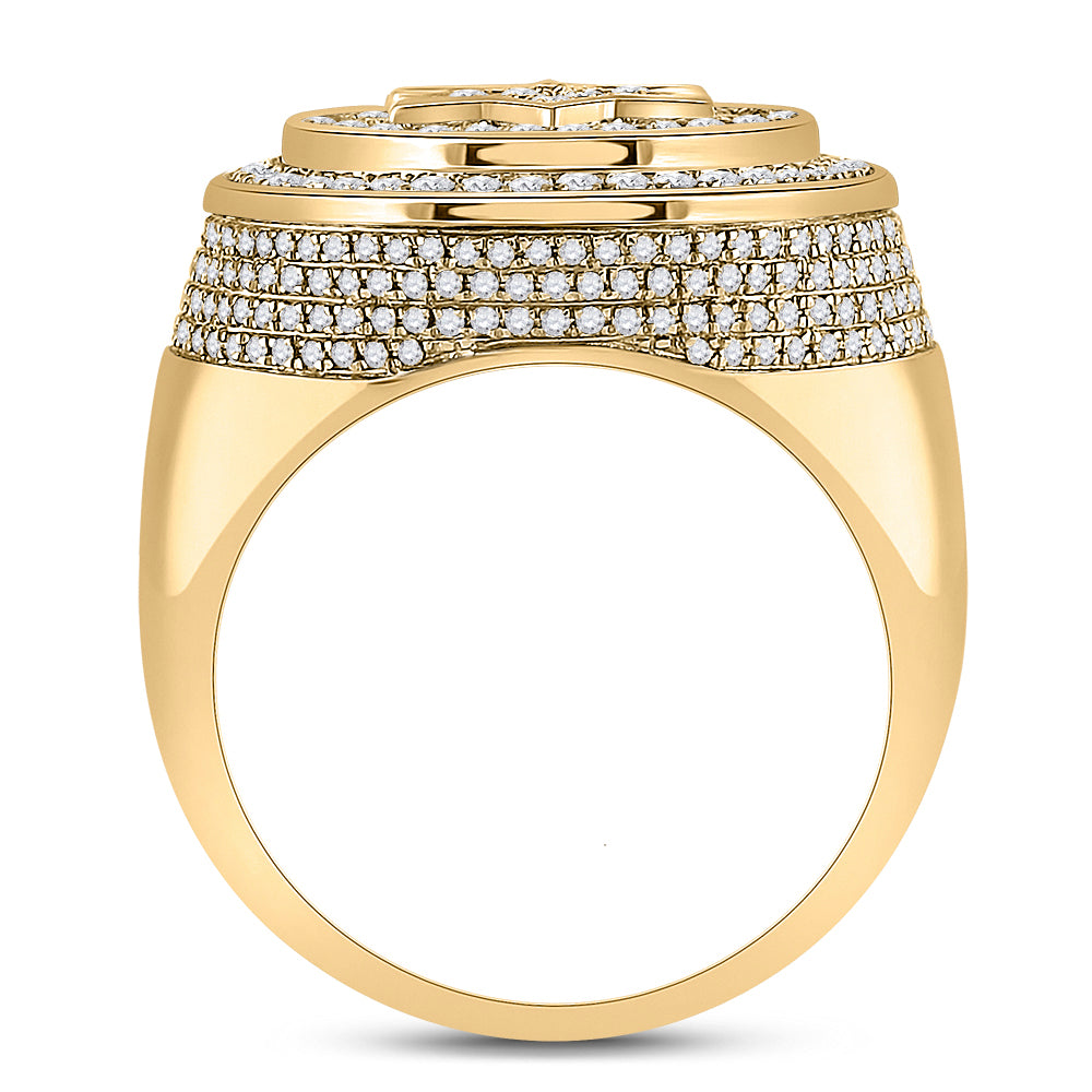 10K Yellow Gold Mens Round Diamond Magen David Star Circle Ring 2 Cttw, Mens Size: 7-13