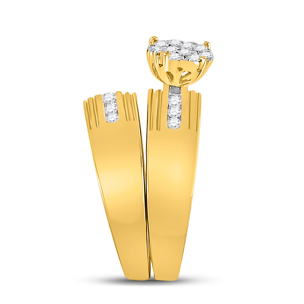 10K Yellow Gold His Hers Round Diamond Solitaire Matching Wedding Set 1 Cttw, Womens Size: 5-10, Mens Size: 7-13