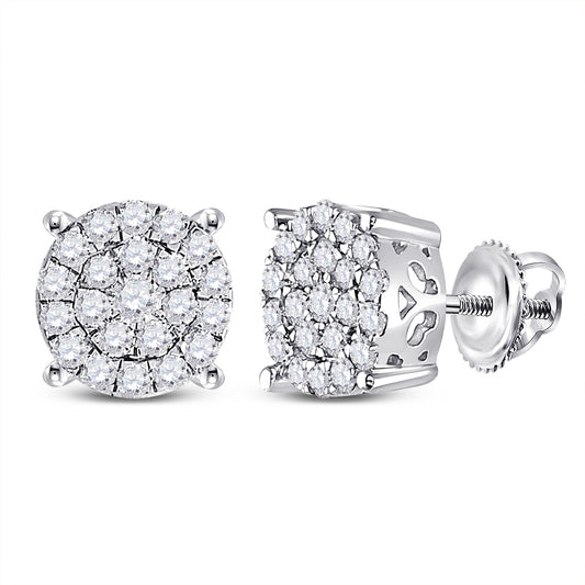 14kt White Gold Womens Round Diamond Fashion Cluster Earrings 1.00 Cttw