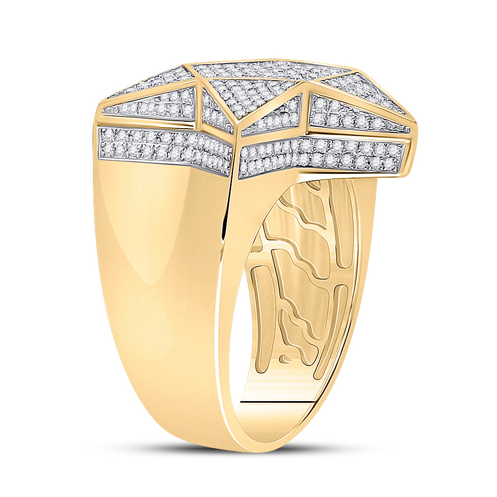 10K Yellow Gold Mens Round Diamond Star Statement Ring 1 Cttw, Mens Size: 7-13
