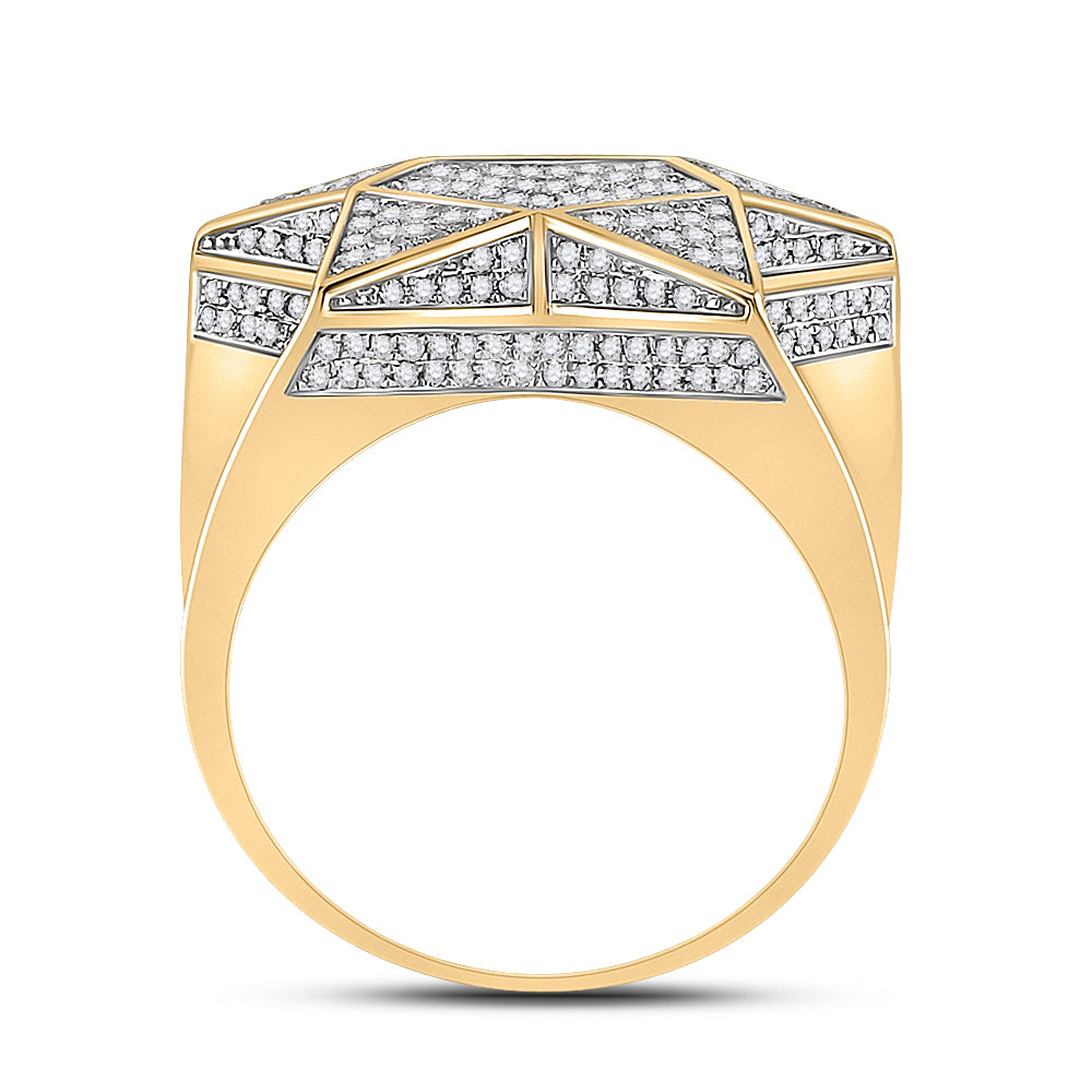 10K Yellow Gold Mens Round Diamond Star Statement Ring 1 Cttw, Mens Size: 7-13