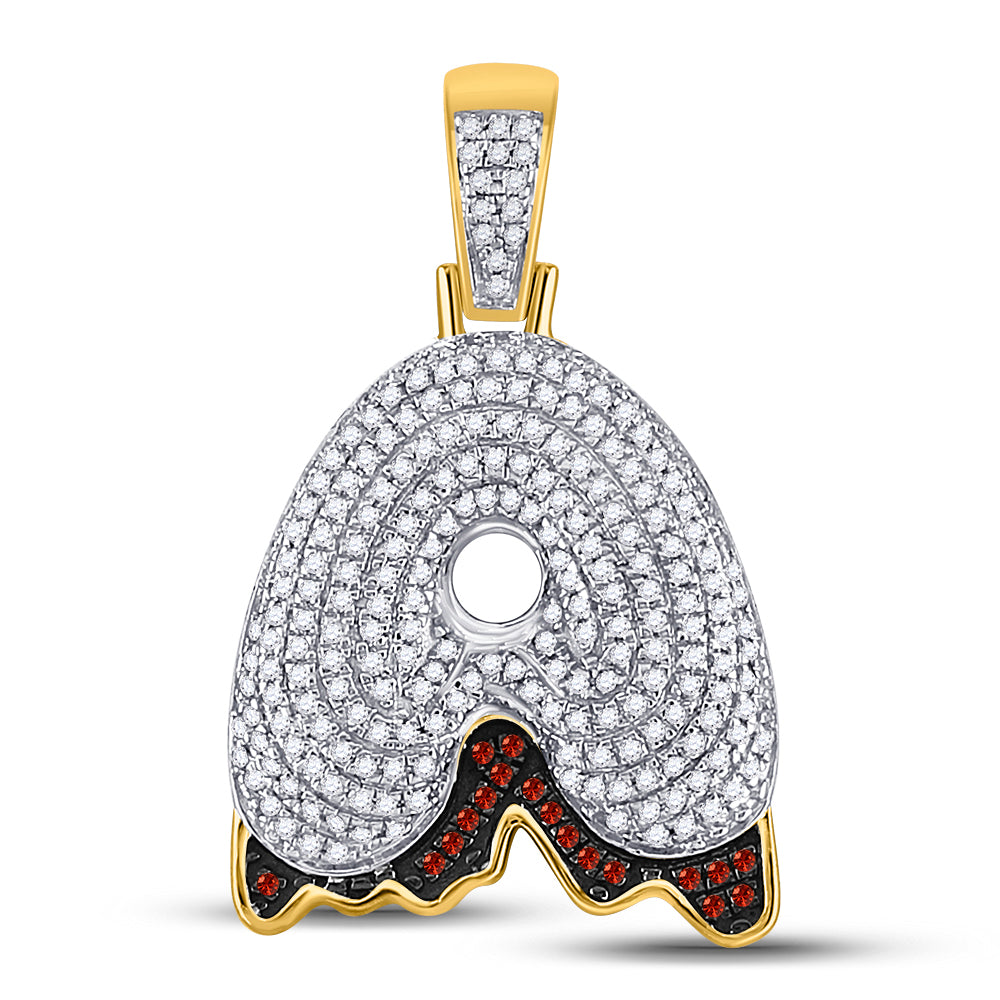 10K Yellow Gold Mens Round Red Color Enhanced Diamond Letter Charm Pendant