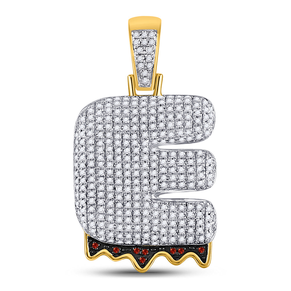 10K Yellow Gold Mens Round Red Color Enhanced Diamond Letter Charm Pendant