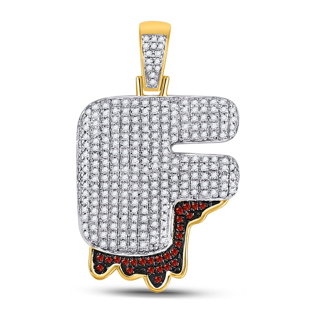 10K Yellow Gold Mens Round Red Color Enhanced Diamond Letter Charm Pendant