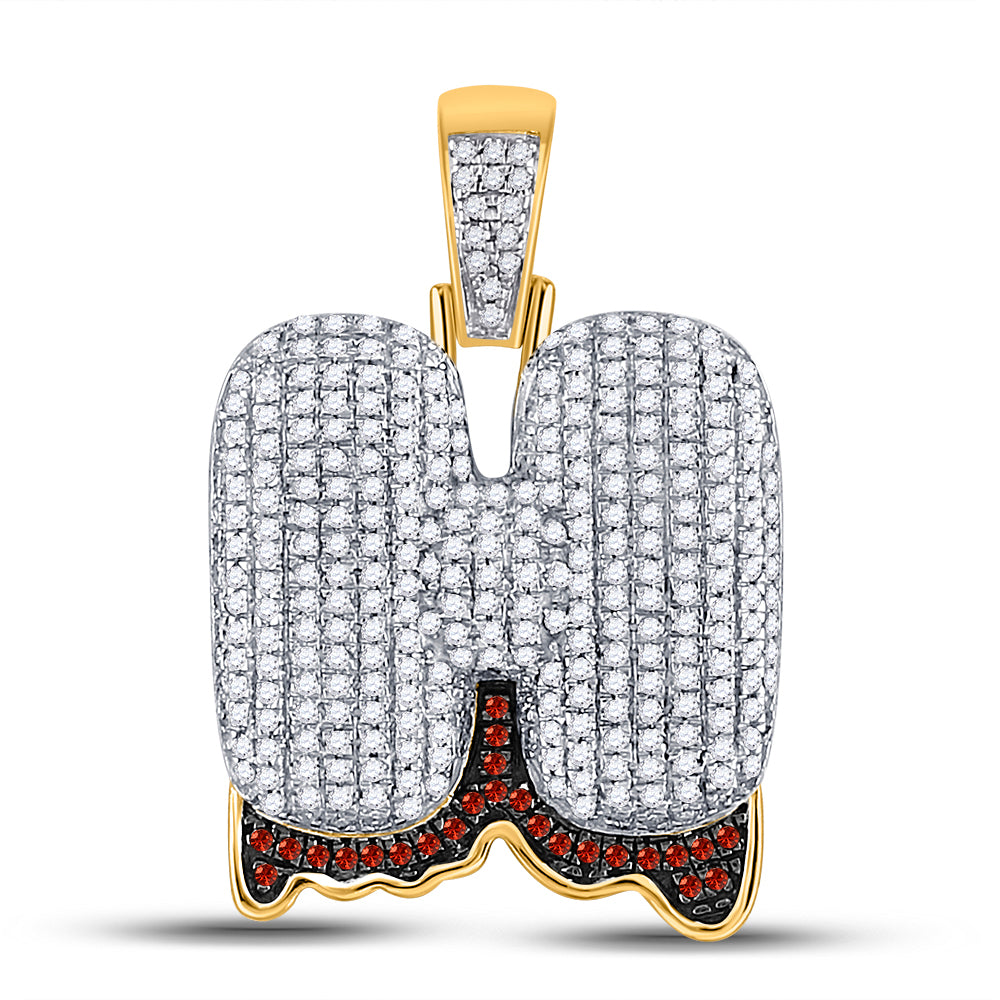 10K Yellow Gold Mens Round Red Color Enhanced Diamond Letter Charm Pendant