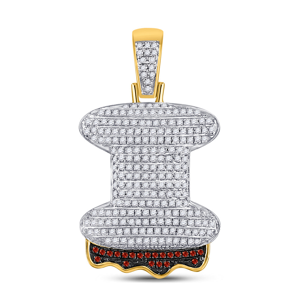 10K Yellow Gold Mens Round Red Color Enhanced Diamond Letter Charm Pendant