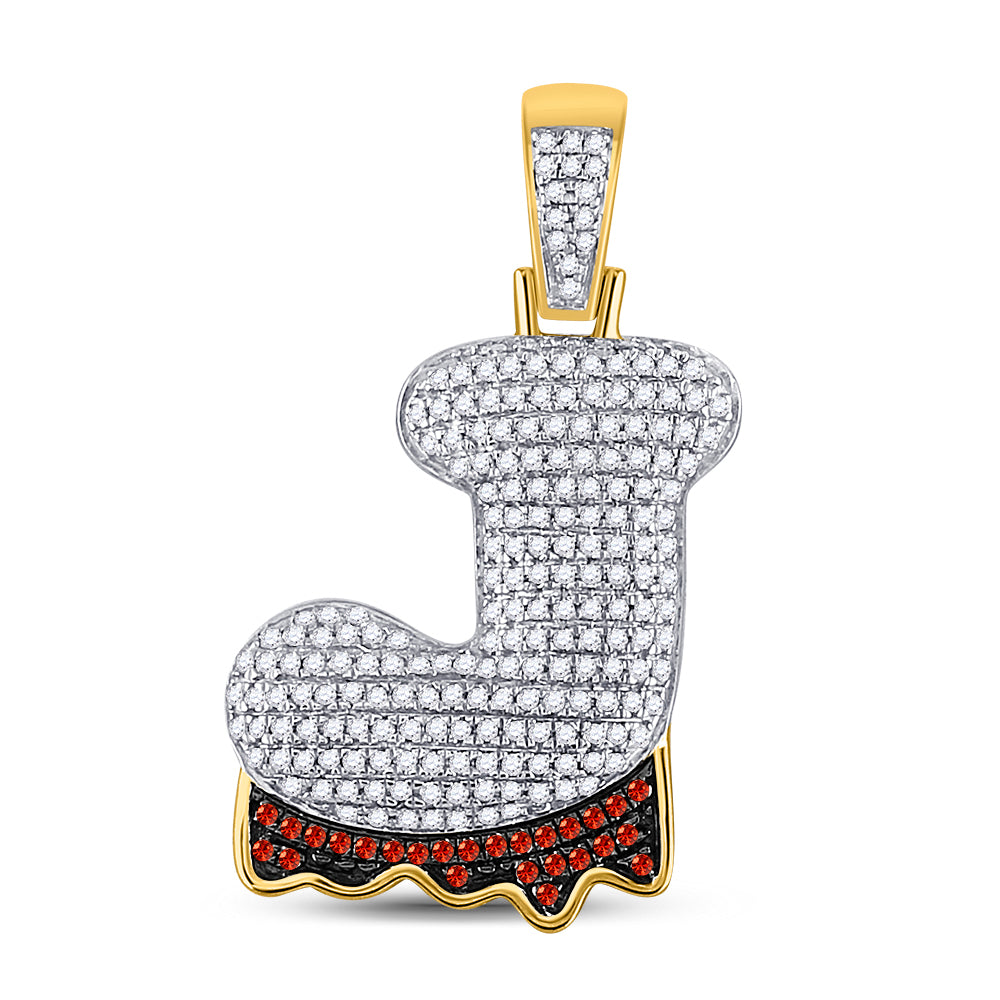 10K Yellow Gold Mens Round Red Color Enhanced Diamond Letter Charm Pendant