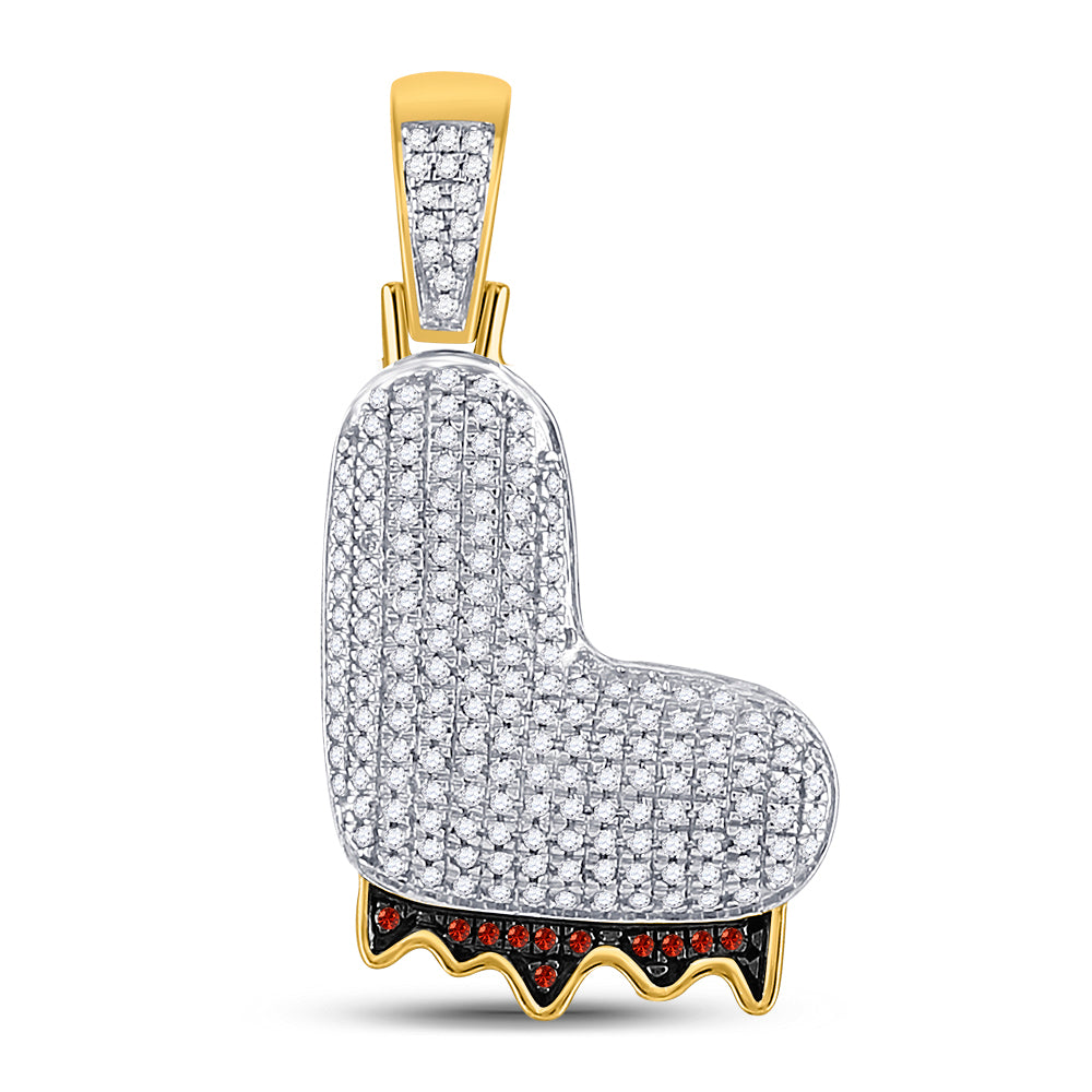10K Yellow Gold Mens Round Red Color Enhanced Diamond Letter Charm Pendant