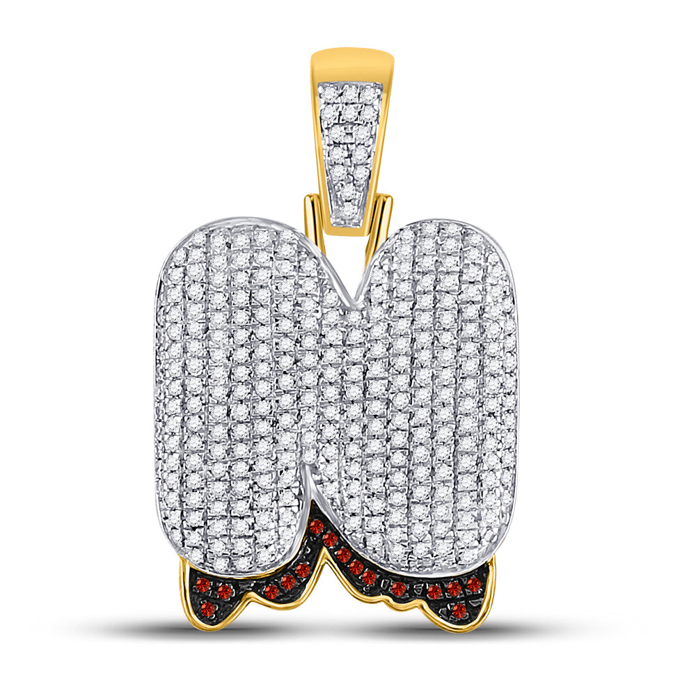 10K Yellow Gold Mens Round Red Color Enhanced Diamond Letter Charm Pendant