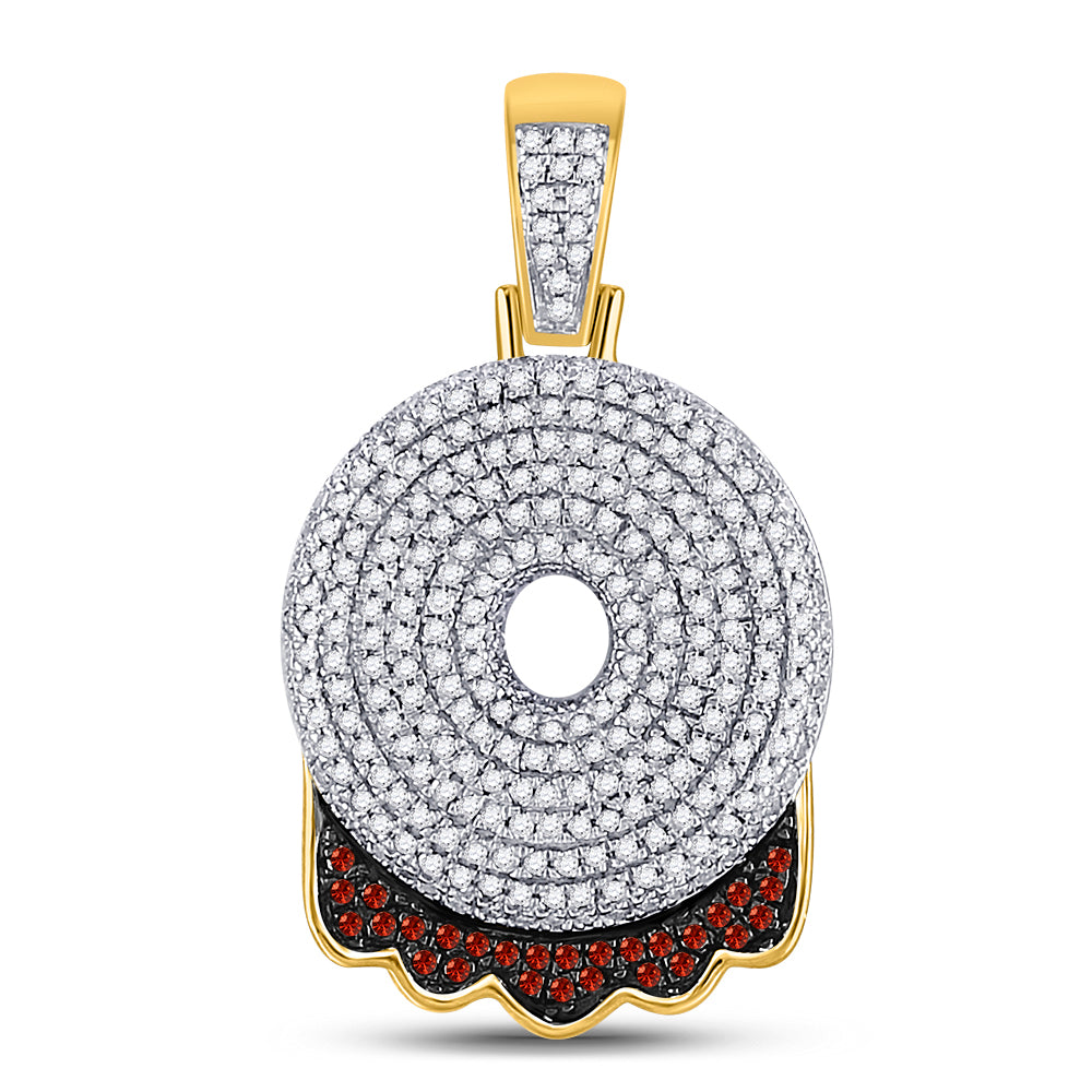 10K Yellow Gold Mens Round Red Color Enhanced Diamond Letter Charm Pendant